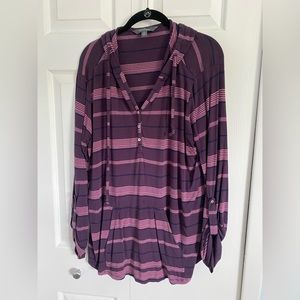 Ladies, lightweight hoodie and purple with stripes sleeve button up